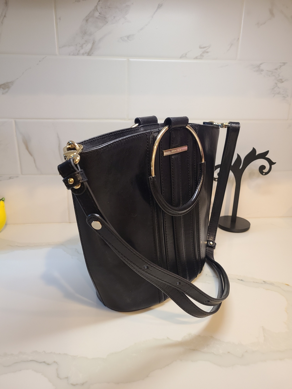 Brahmin Bowie Mod Black Topsail Ring-Handle Satchel Shoulder Bag Pristine - Picture 10 of 12